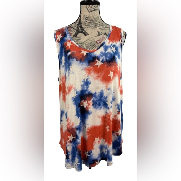 Cato Tops - Cato Patriotic American Flag Tie-Dye Tank Top Star Print Large L